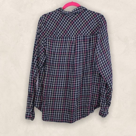 Maurices 1 Blue Pink Grid Check Plaid Soft Rayon Blend Button Down Shirt Plus 1X - Picture 2 of 3